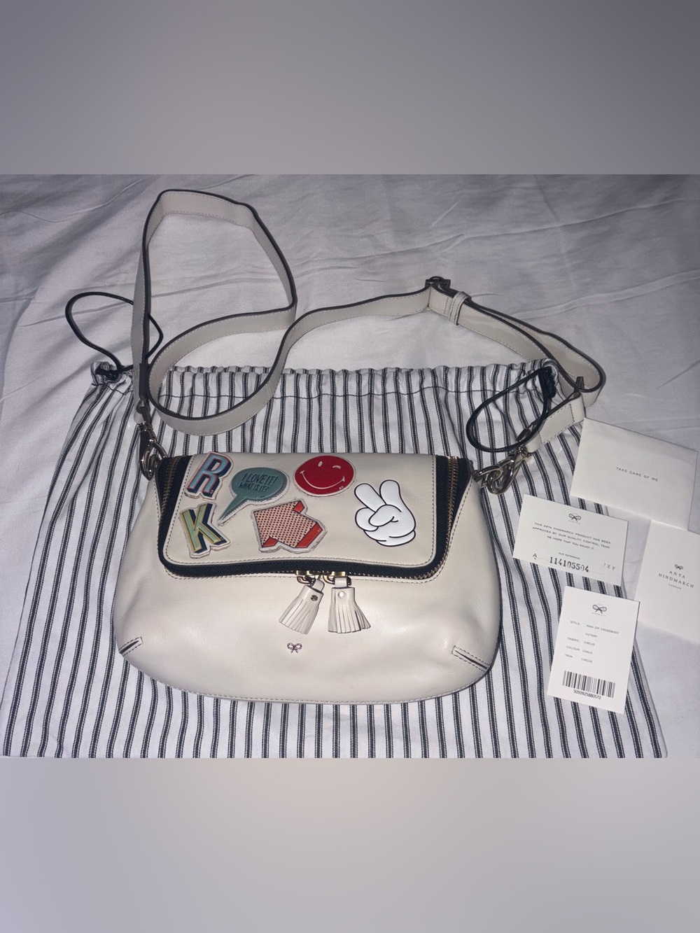 Anya Hindmarch MAXI VICTORY CIRCUS Leather Crossbody With Colorful Patch Accents